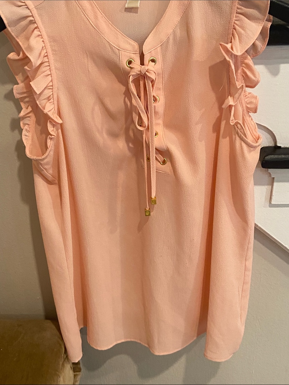 MICHAEL Michael Kors Peach Lace-Up Ruffle Sleeveless Top Loved condition S